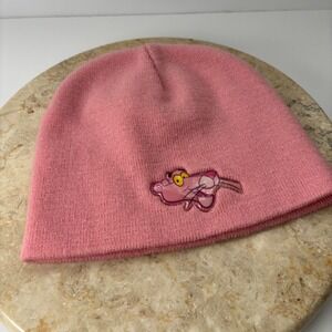 Vintage Kids Pink Panther Beanie Hat Acrylic One Size Fits All Pink Y2K